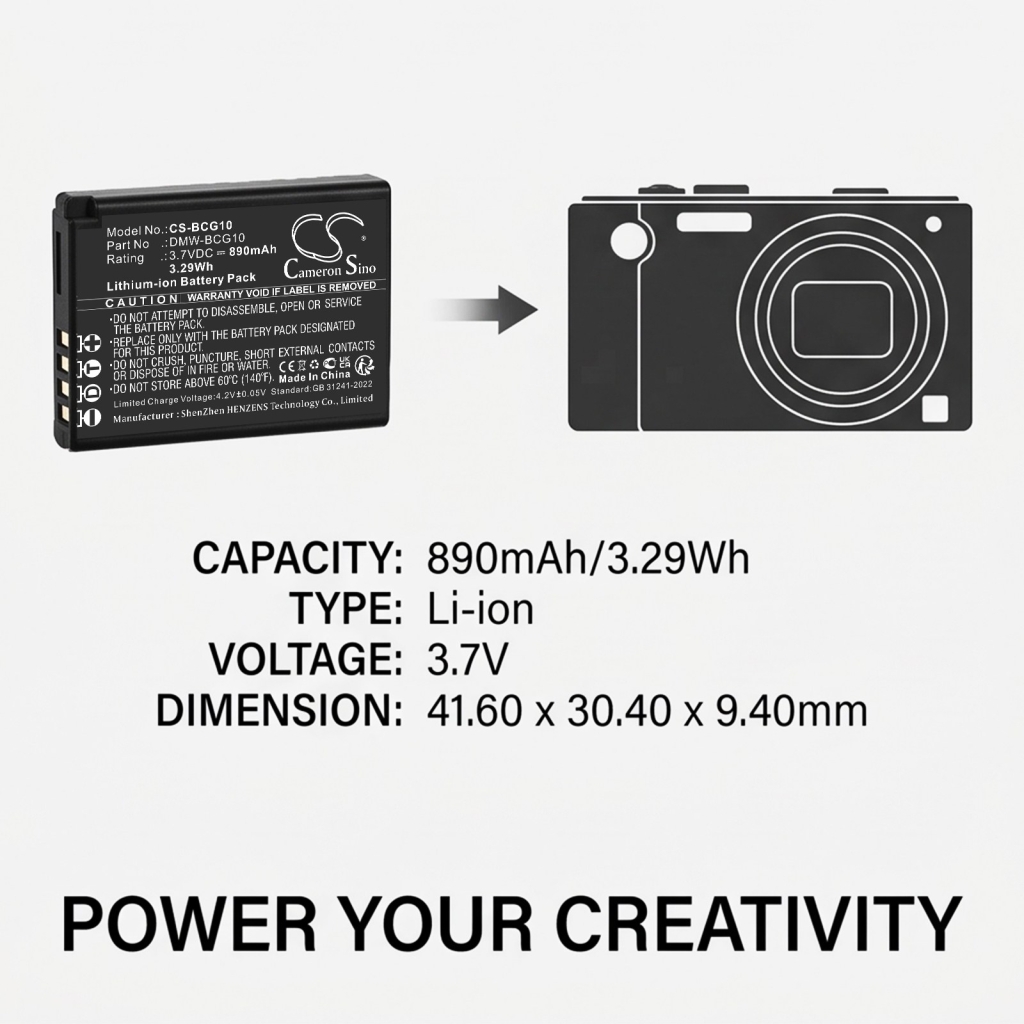 Batteries compatible with Panasonic Lumix DMC-3D1 DMC-3D1K DMC-TZ10 CS-BCG10