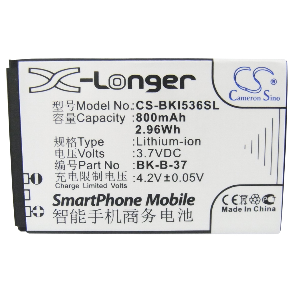 Cameron Sino CS-BKI536SL X-Longer Li-ion batteri 3,7V 800mAh, flad forsidevisning af etiket