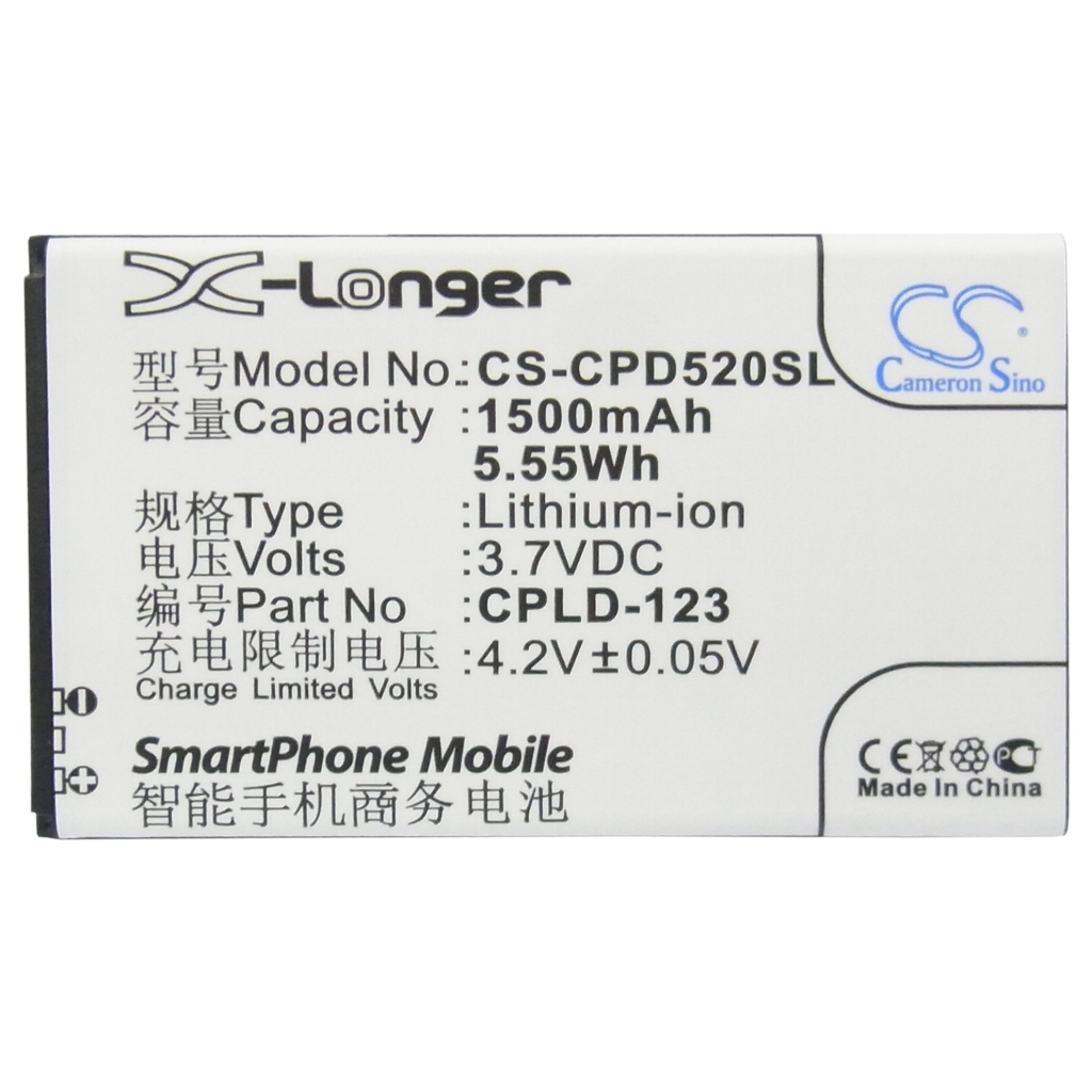 Cameron Sino CS-CPD520SL frontetiket 1500mAh 3,7V , flad visning