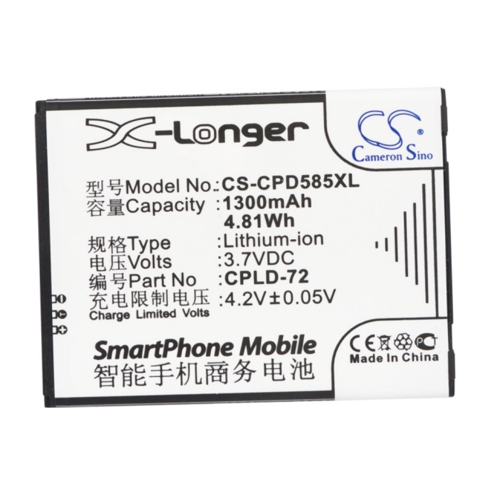 Cameron Sino CS-CPD585XL frontetiket 1300mAh 3,7V , flad visning