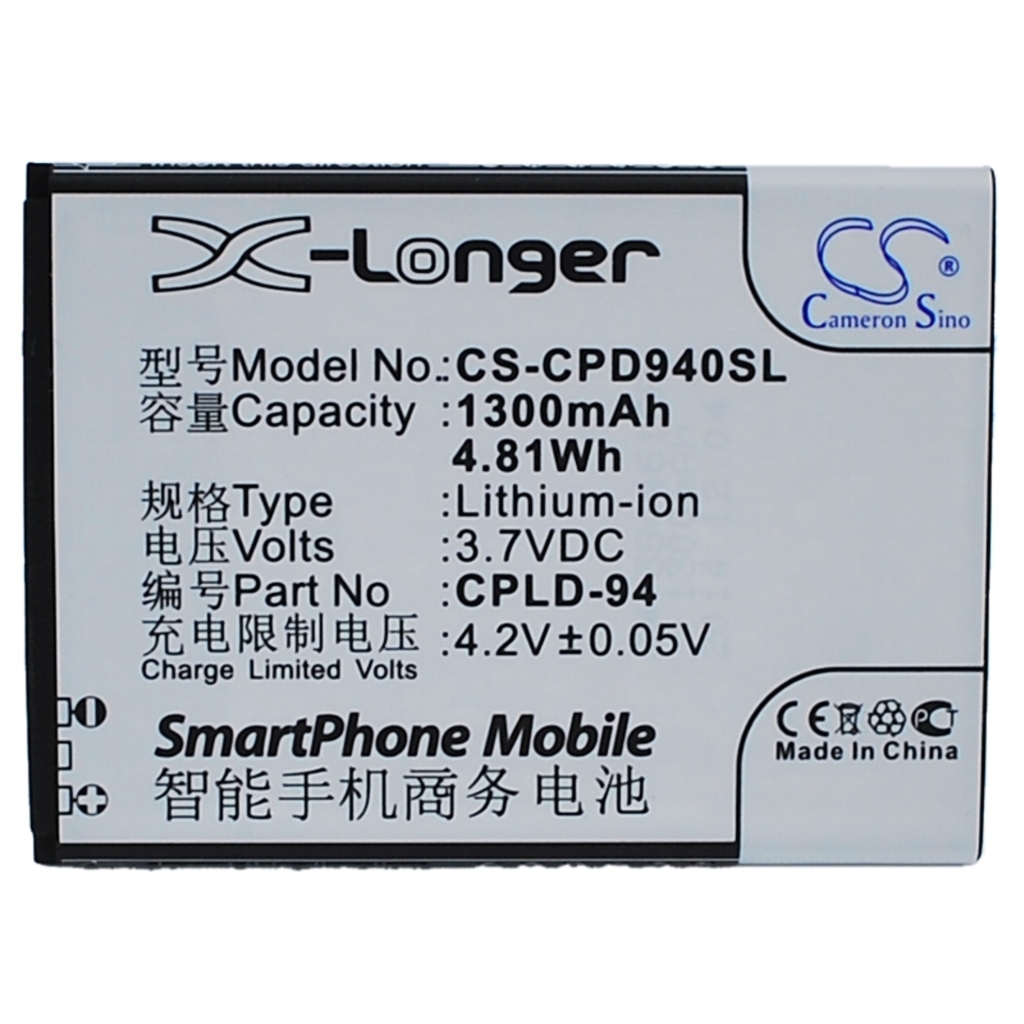 Cameron Sino X-Longer smartphonebatteri 1300mAh 3,7V, topetiketvisning