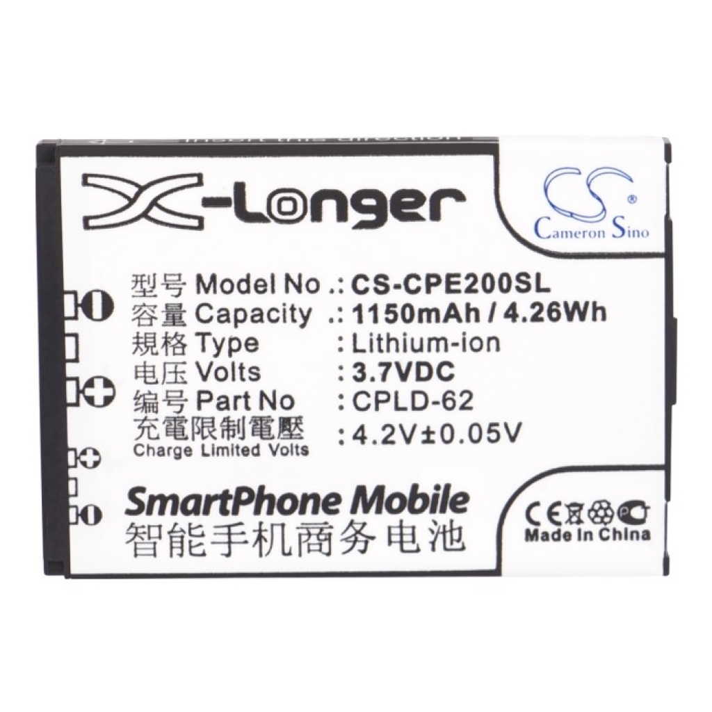 Cameron Sino CS-CPE200SL Li-ion batteri 1150mAh 3,7V, etiketvisning ovenfra