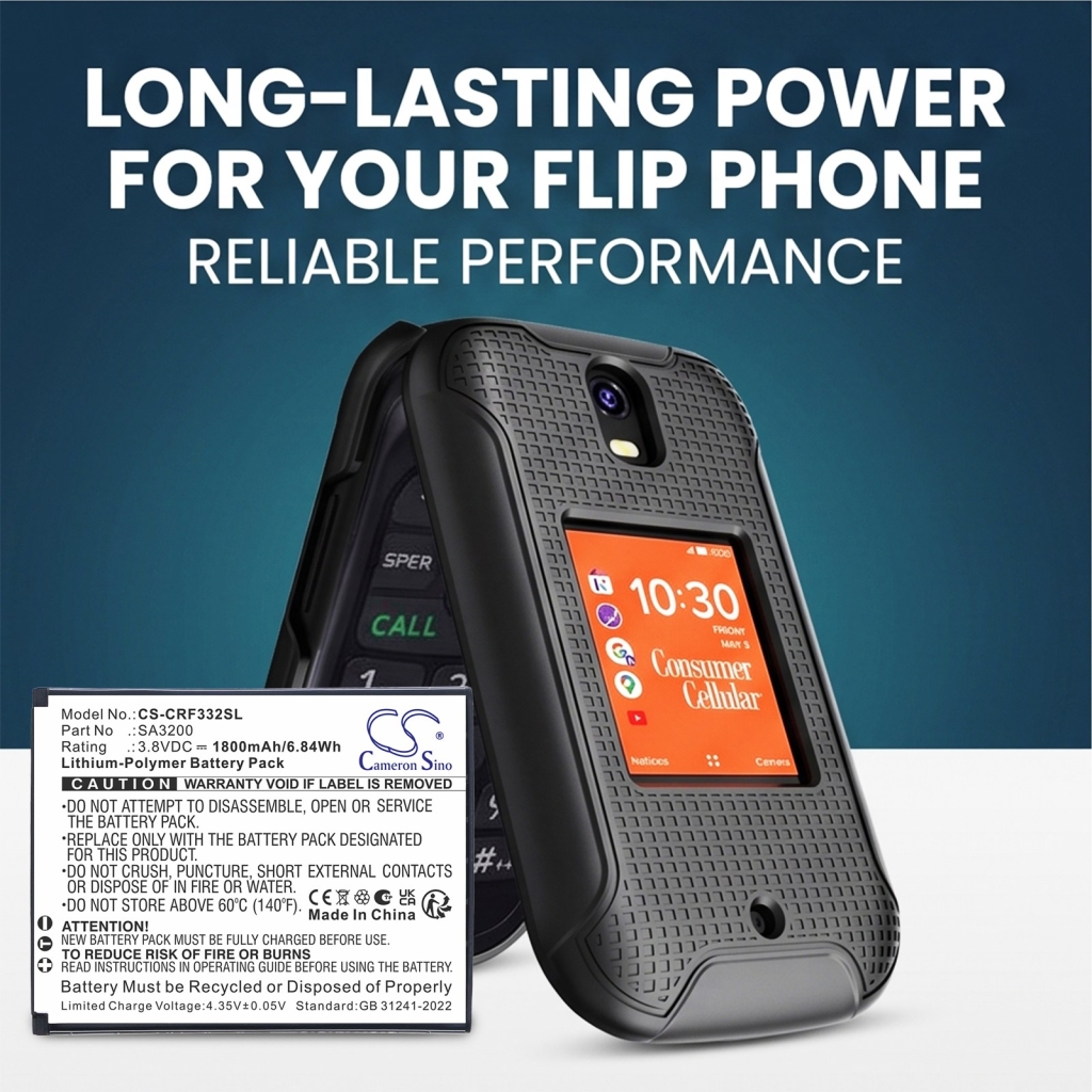 Batterier kompatibel med Consumer Cellular Iris Flip CS-CRF332SL