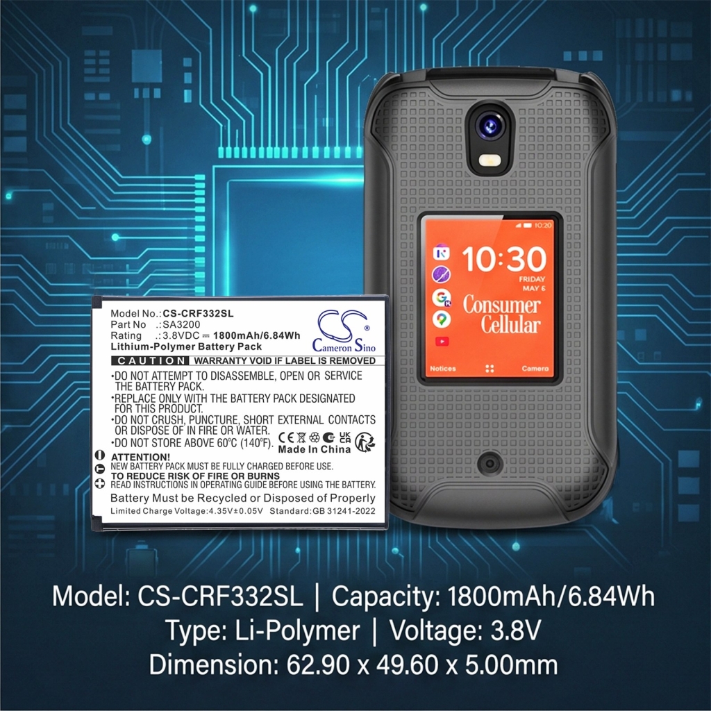 Batterier kompatibel med Consumer Cellular Iris Flip CS-CRF332SL