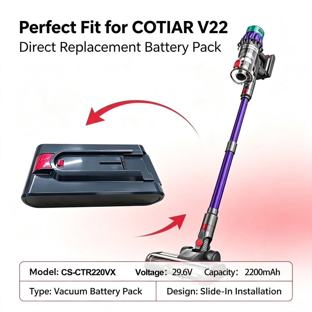 Batterier kompatibel med COTIAR V22 V22 650W Cordless Vacuum Cleaner 55kPa Suction Power Brushless Vacuum CS-CTR220VX