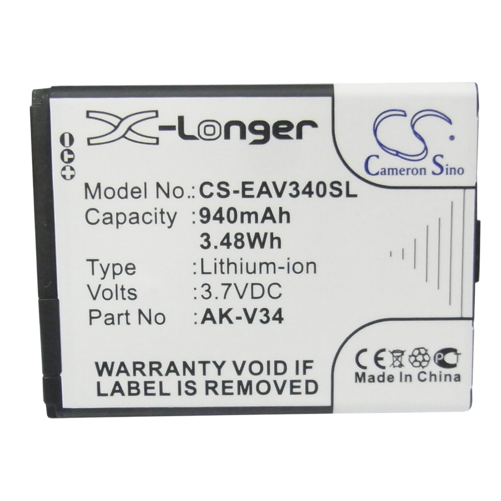 Cameron Sino X-Longer CS-EAV340SL frontetiketvisning: 940mAh 3,7V Li-ion, X-Longer og Cameron Sino