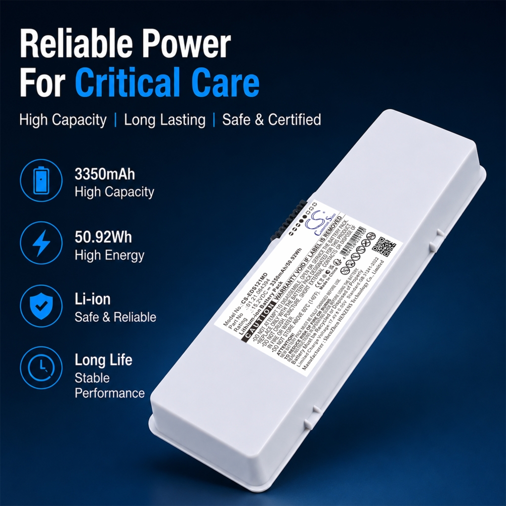 Cameron Sino CS-EDS121MD marketingbillede, ”Reliable Power for Critical Care” med hvid batteripakke