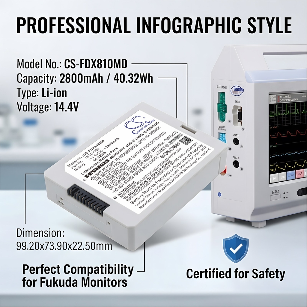 Batteri kompatibel med Fukuda denshi CS-FDX810MD