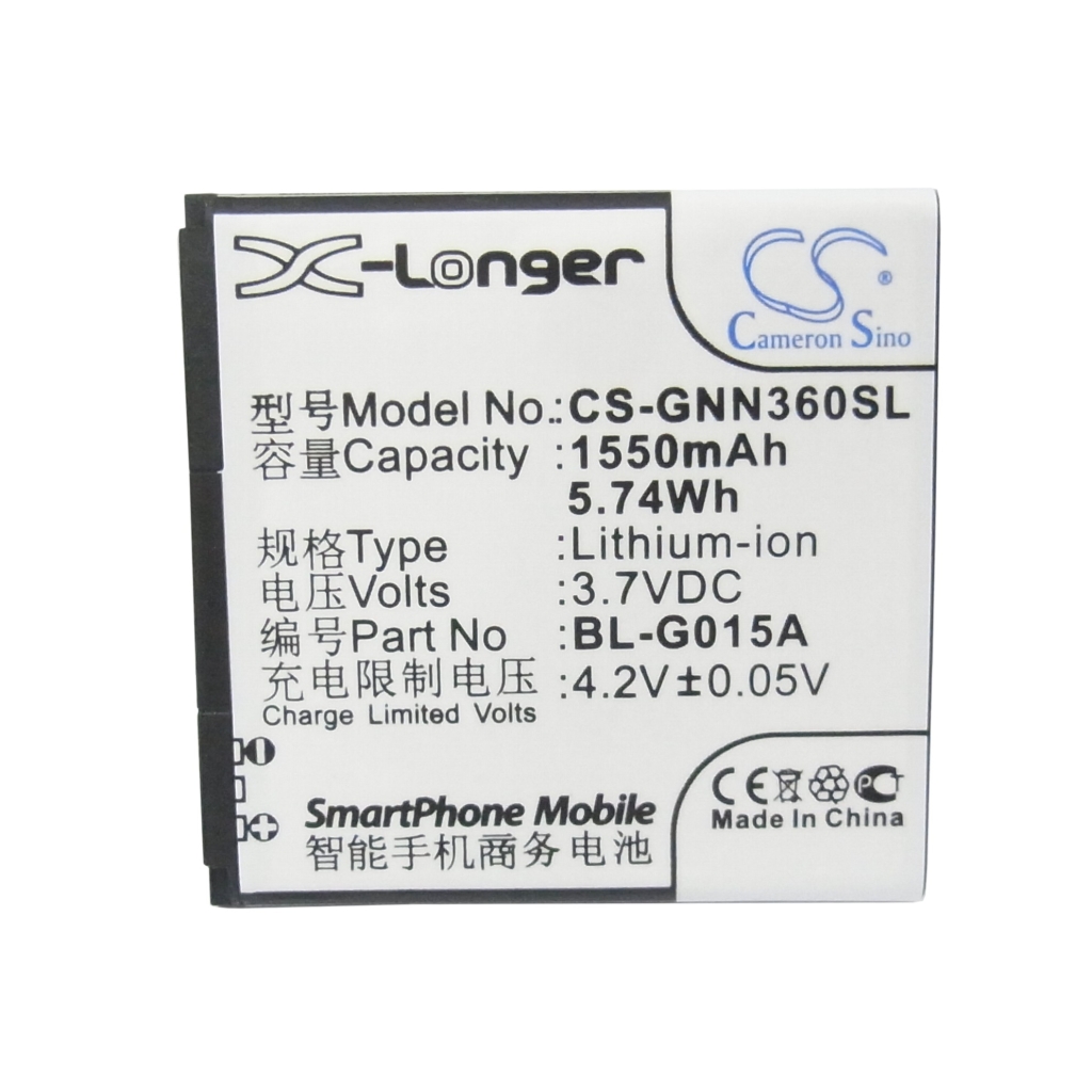 Cameron Sino X-Longer CS-GNN360SL flad frontetiketvisning: 1550mAh 3,7V Li-ion BL-G015A