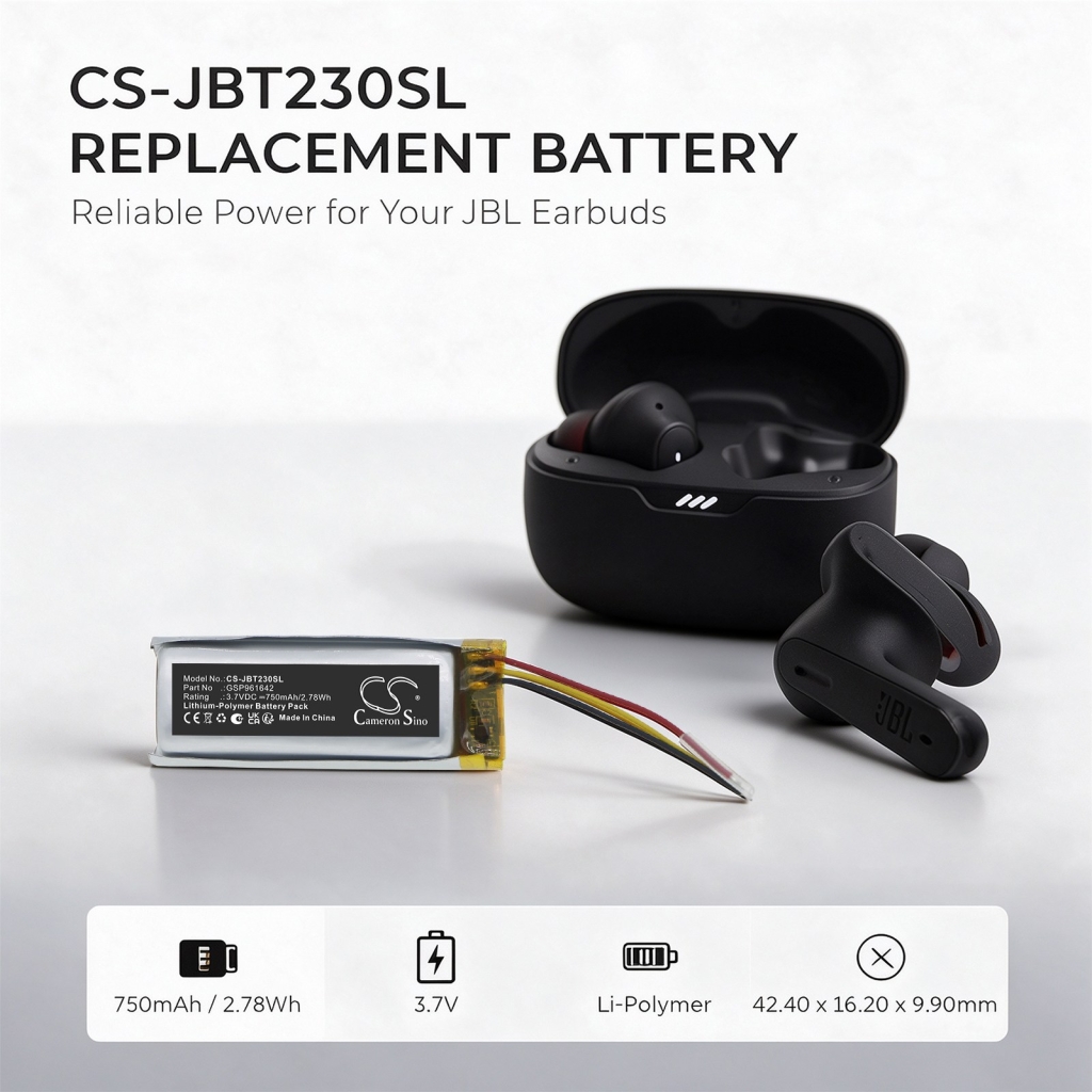 Batterier kompatibel med JBL Tune 230NC Charging Case Beam 230NC Charging Case Beam Earbuds charging Case CS-JBT230SL