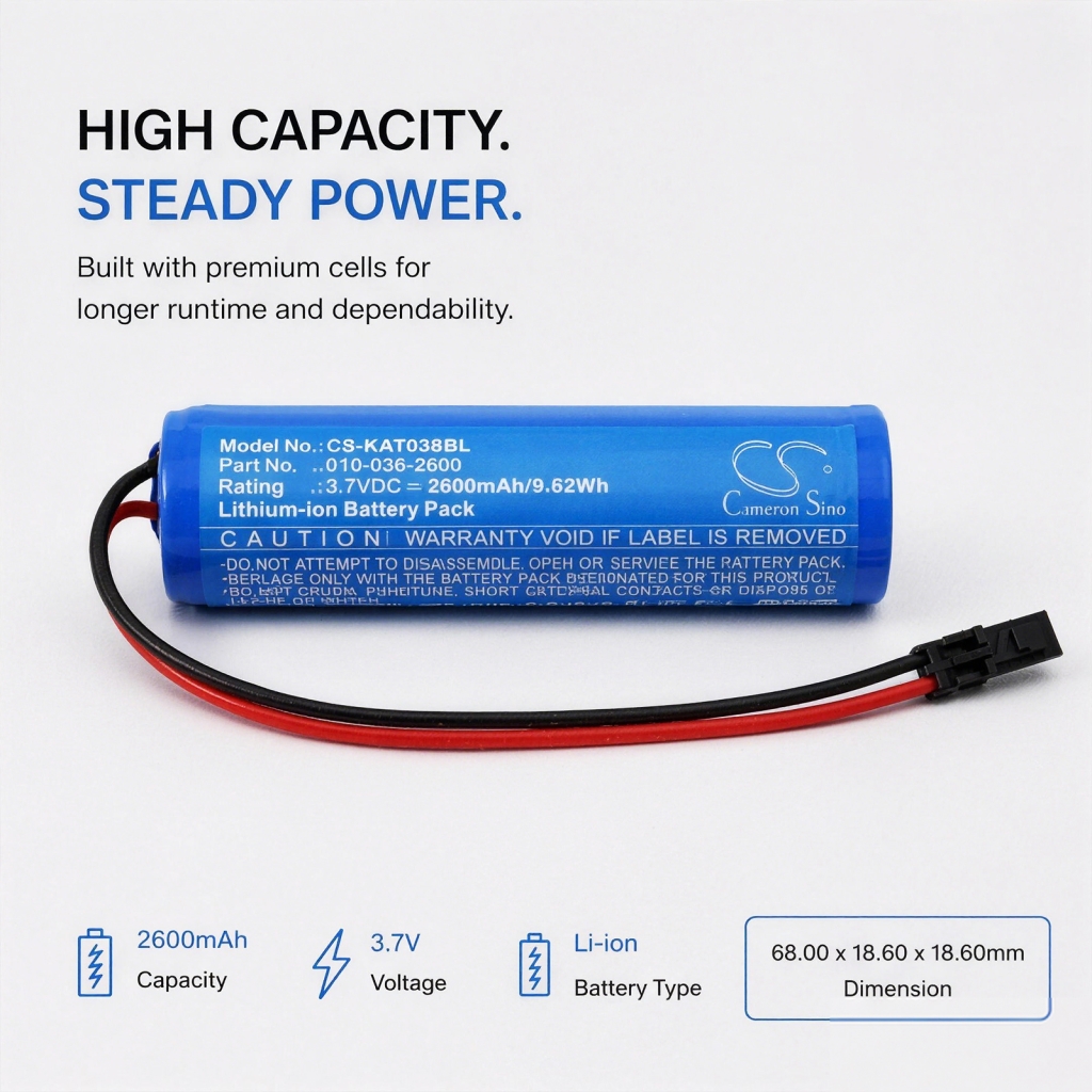 Cameron Sino CS-KAT038BL – specifikationer: 2600mAh 3,7V Li-ion, 68x18,6mm mål
