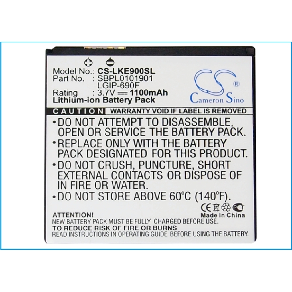 Batterier kompatibel med LG Optimus 7 7Q Mach CS-LKE900SL