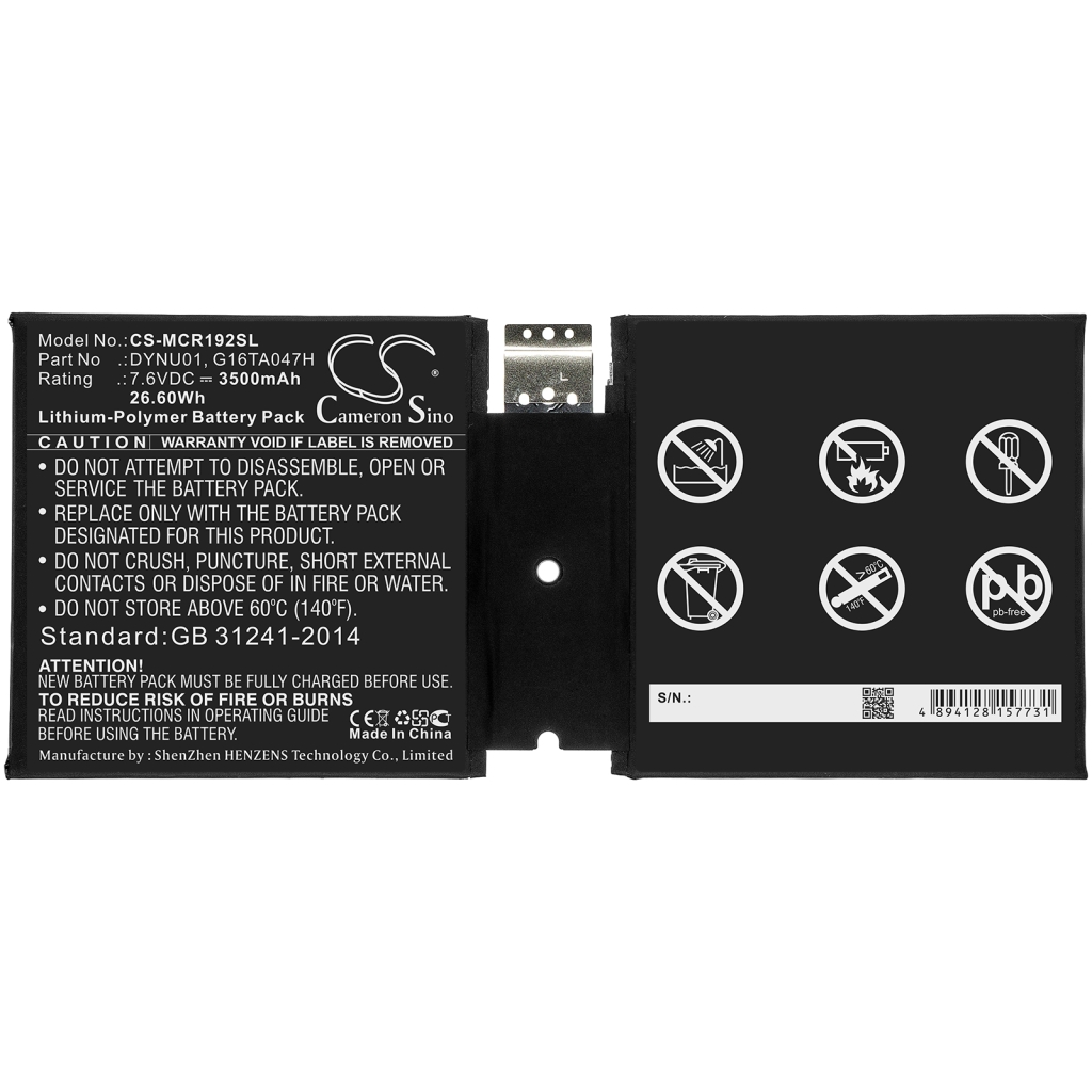 Tabletbatteri Microsoft CS-MCR192SL