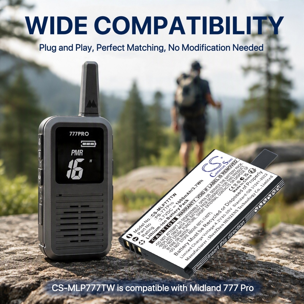 Batterier kompatibel med Midland 777 Pro CS-MLP777TW