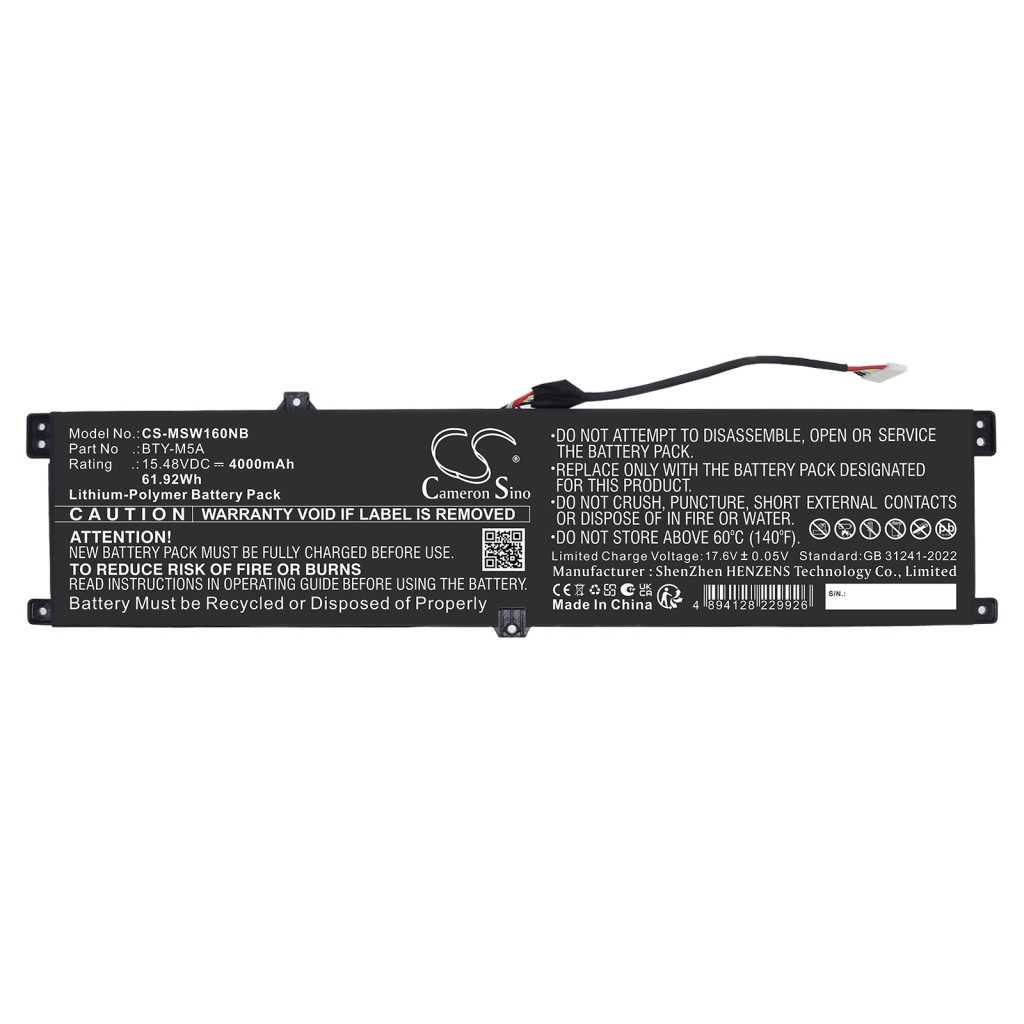 Batteri kompatibel med MSI CS-MSW160NB