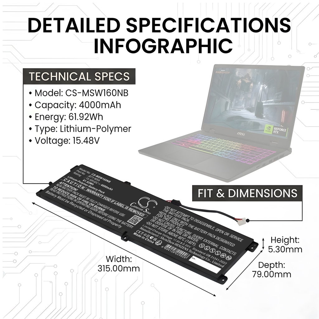 Batteri kompatibel med MSI CS-MSW160NB