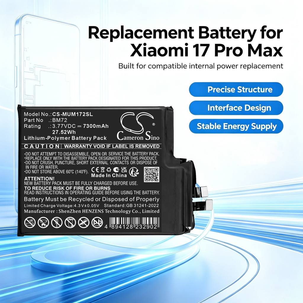 Batterier kompatibel med Xiaomi 2509FPN0BC 2509FPN0BC CS-MUM172SL