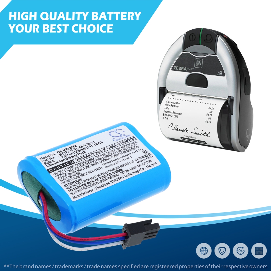 Batteri kompatibel med Zebra CS-MZ220BL
