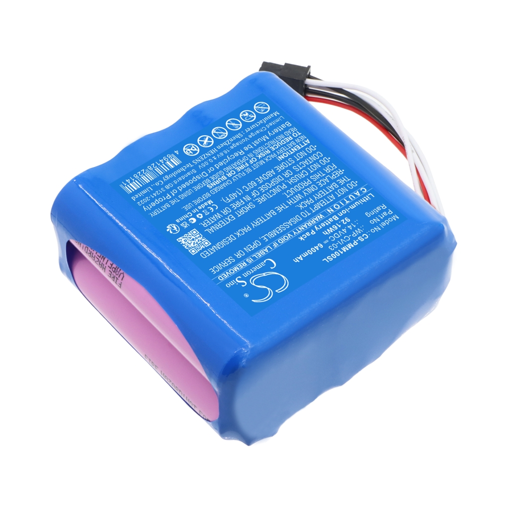 CS-PMM100SL batteripakke bagside, lyserøde cellekonturer synlig gennem den blå indpakning