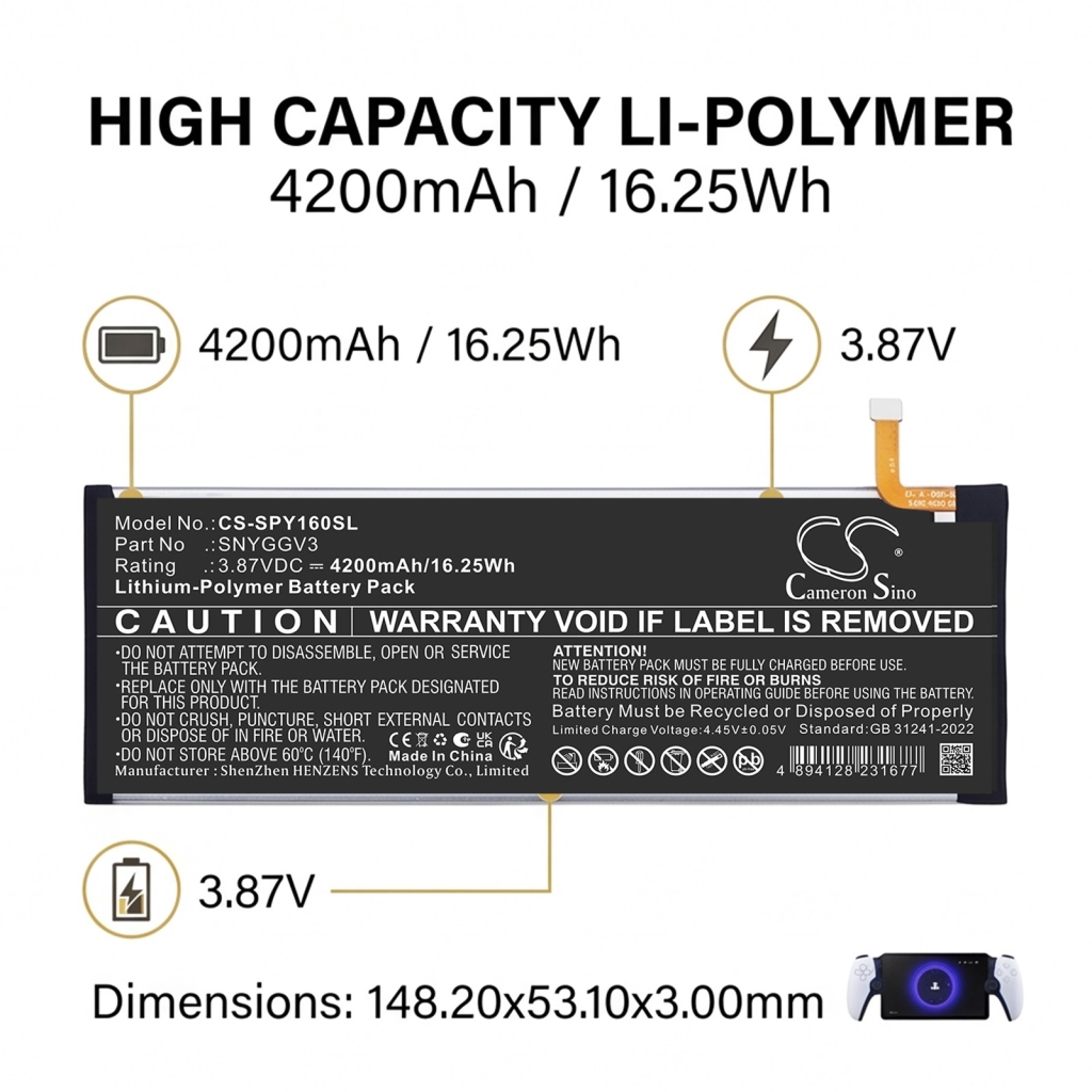 Batterier kompatibel med Sony CFI-Y1016 CFI-Y1016 CS-SPY160SL