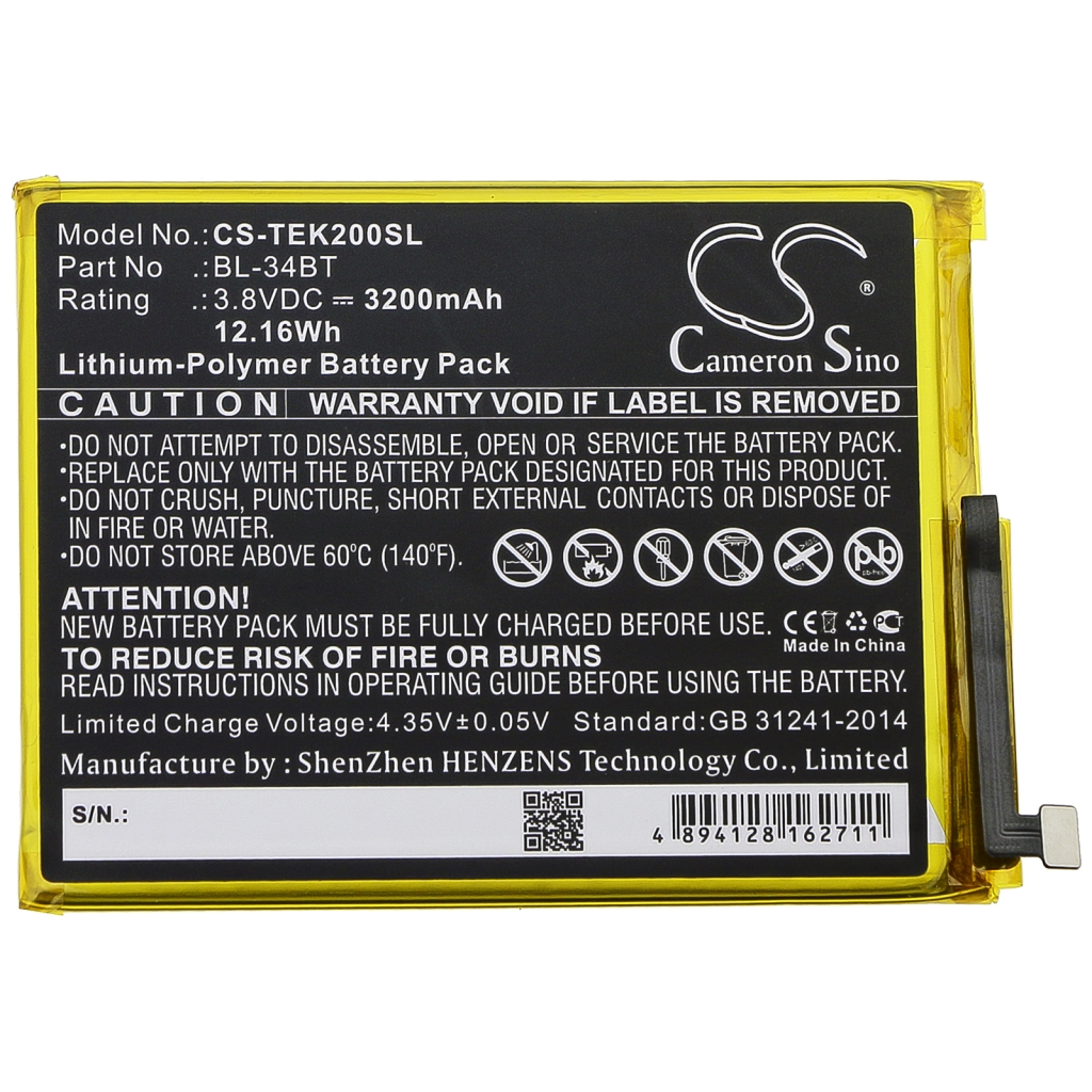 Mobiltelefonbatteri Tecno CS-TEK200SL
