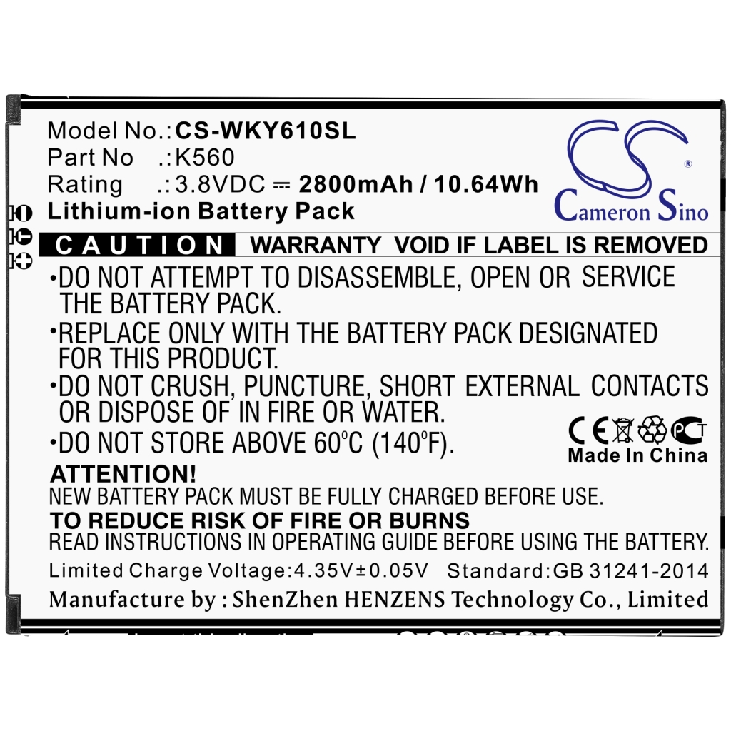 Mobiltelefonbatteri Wiko CS-WKY610SL
